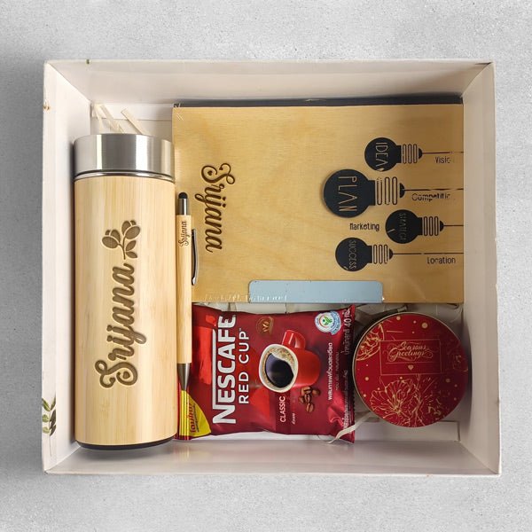 Personalized Bamboo Bottle & Coffee Gift Set - Flowers to Nepal - FTN