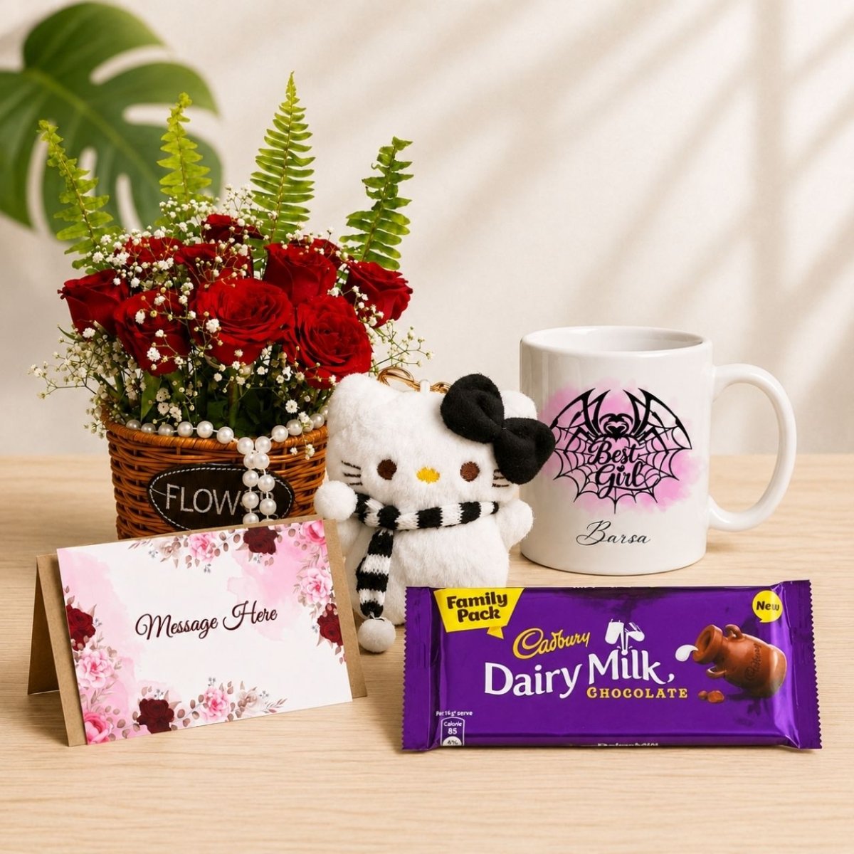 Personalized Best Girl Rose & Chocolate Gift Set - Flowers to Nepal - FTN