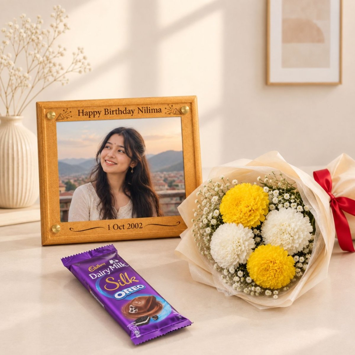 Personalized Birthday Frame & Flower Gift Set - Flowers to Nepal - FTN