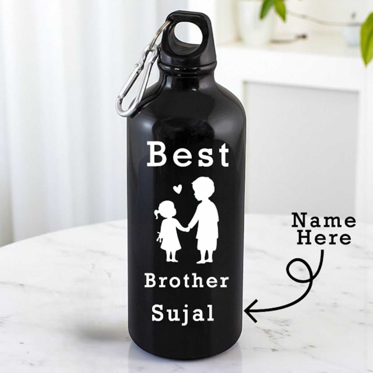 Personalized Black Water Bottle with Name & Best Brother printed On - Flowers to Nepal - FTN