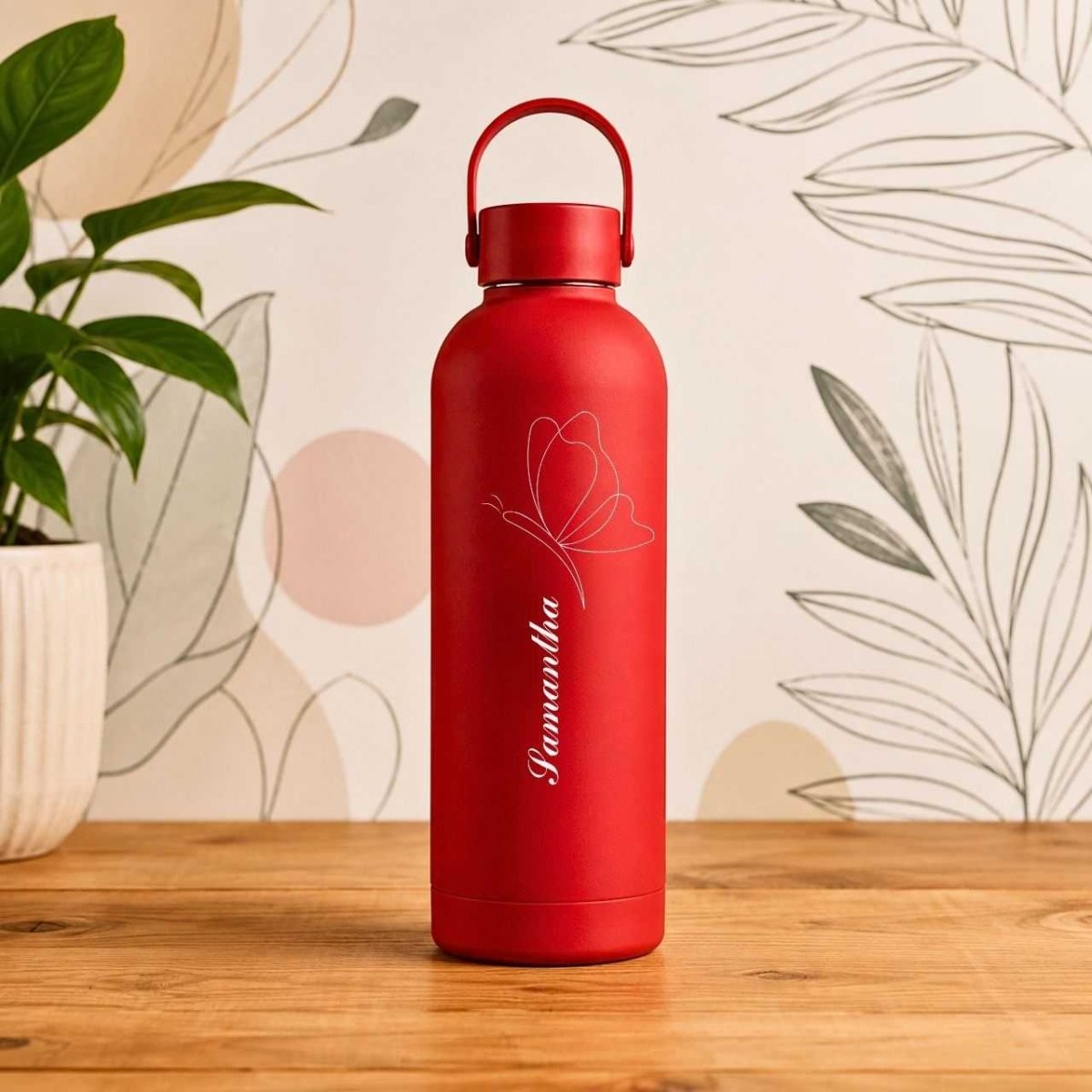 Personalized Butterfly Matte Red Bottle - Flowers to Nepal - FTN