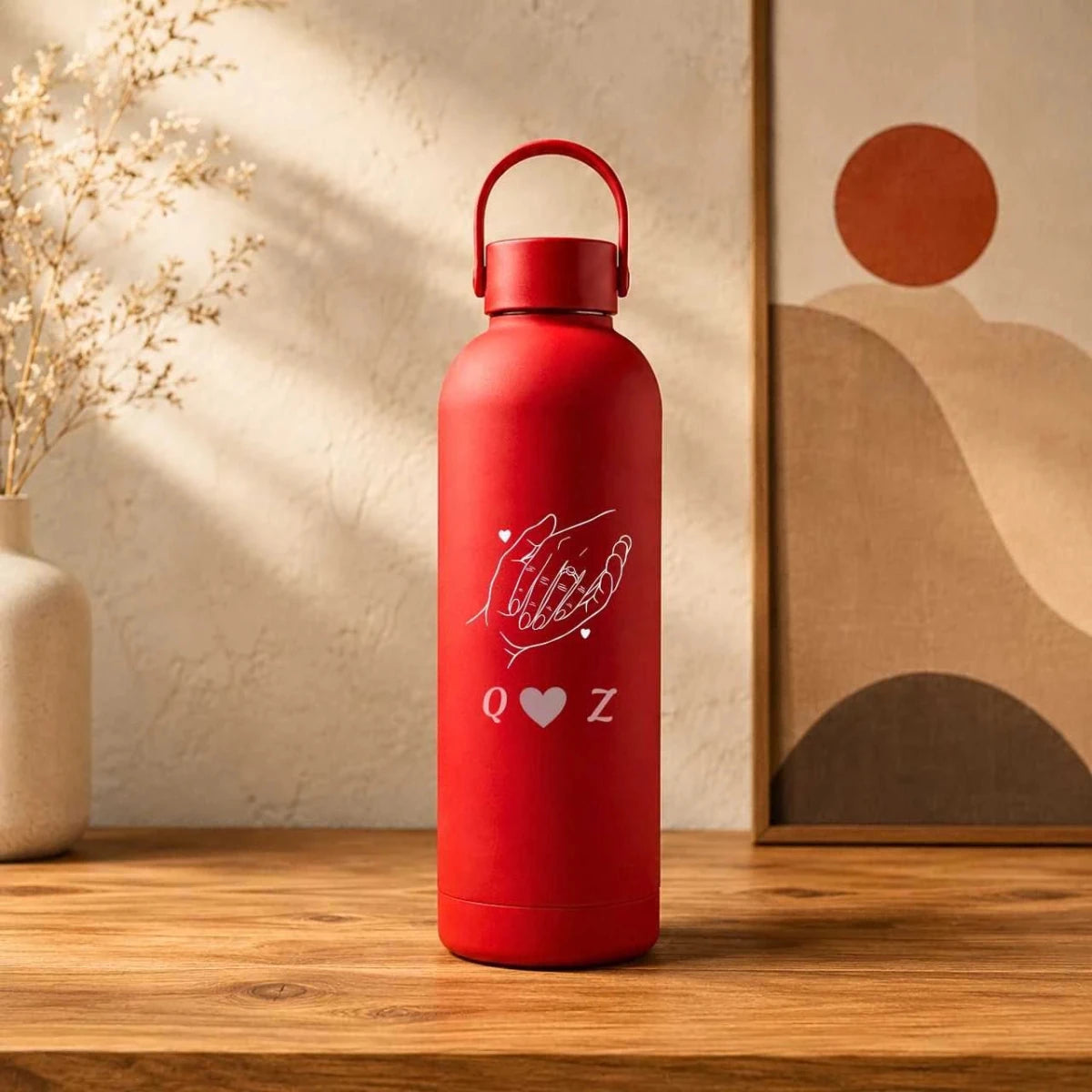 Personalized Couple Line Art Water Bottle with Initials - 500ml - Flowers to Nepal - FTN