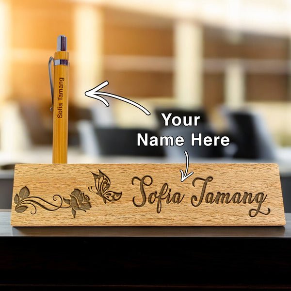 Personalized Engraved Wood Pen Box and Pen Cover - Flowers to Nepal - FTN