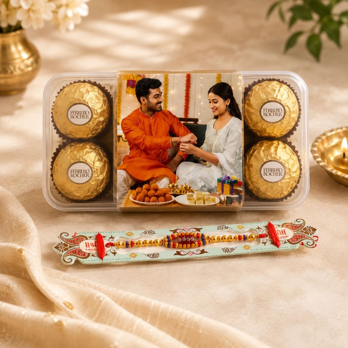 Personalized Ferrero Rocher & Pearl Rakhi Gift - Flowers to Nepal - FTN