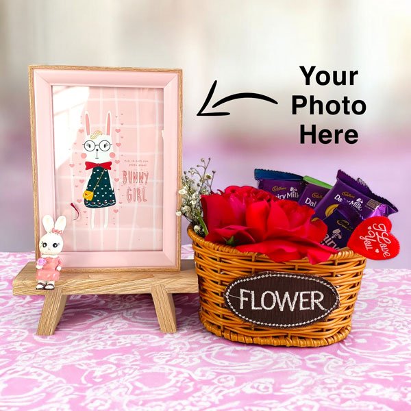 Personalized Frame with Chocolates & Fresh Roses - Flowers to Nepal - FTN