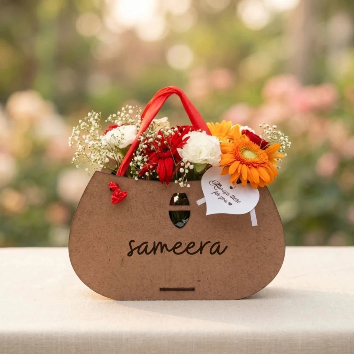 Personalized Fresh Flower Wooden Basket - Flowers to Nepal - FTN