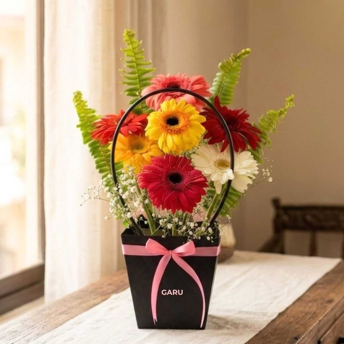 Personalized Fresh Gerbera Flower Arrangement - Flowers to Nepal - FTN