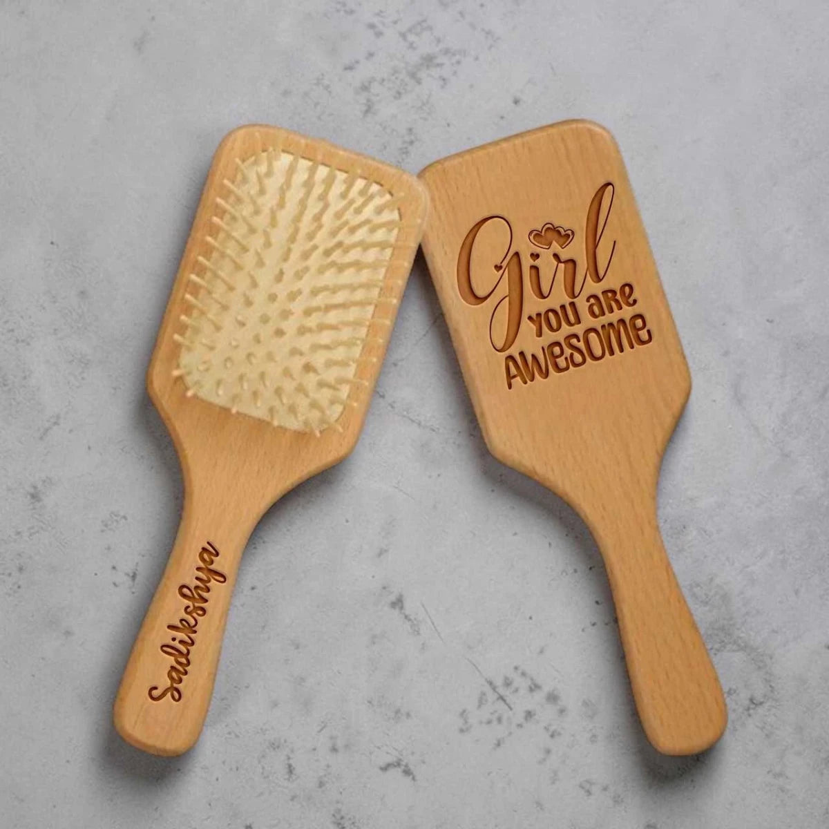 Personalized “Girl You Are Awesome” Bamboo Hair Brush - Flowers to Nepal - FTN