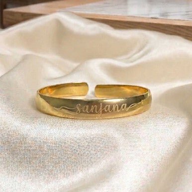 Personalized Gold Name Cuff Bangle - Flowers to Nepal - FTN