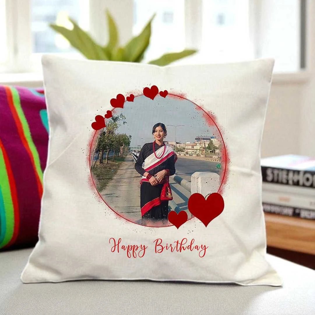 Personalized Happy Birthday Photo Cushion - Flowers to Nepal - FTN