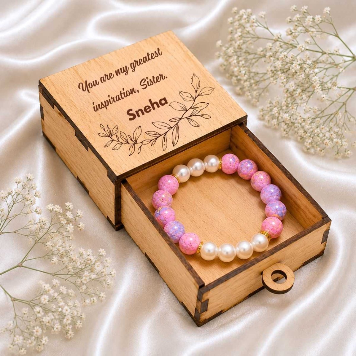 Personalized Jewelry Box with Pearl Beaded Bracelet - Flowers to Nepal - FTN