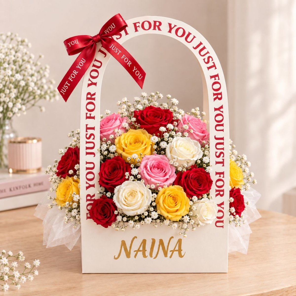 Personalized “Just For You” Mixed Rose Gift Basket - Flowers to Nepal - FTN