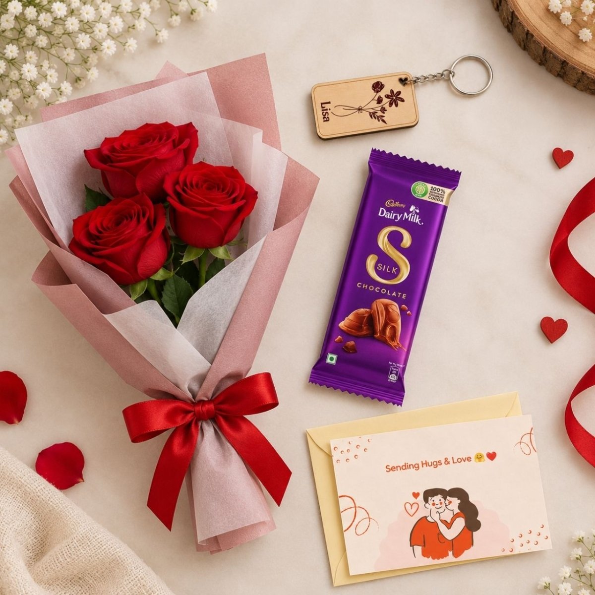 Personalized Love Gift Set with Roses & Chocolate - Flowers to Nepal - FTN