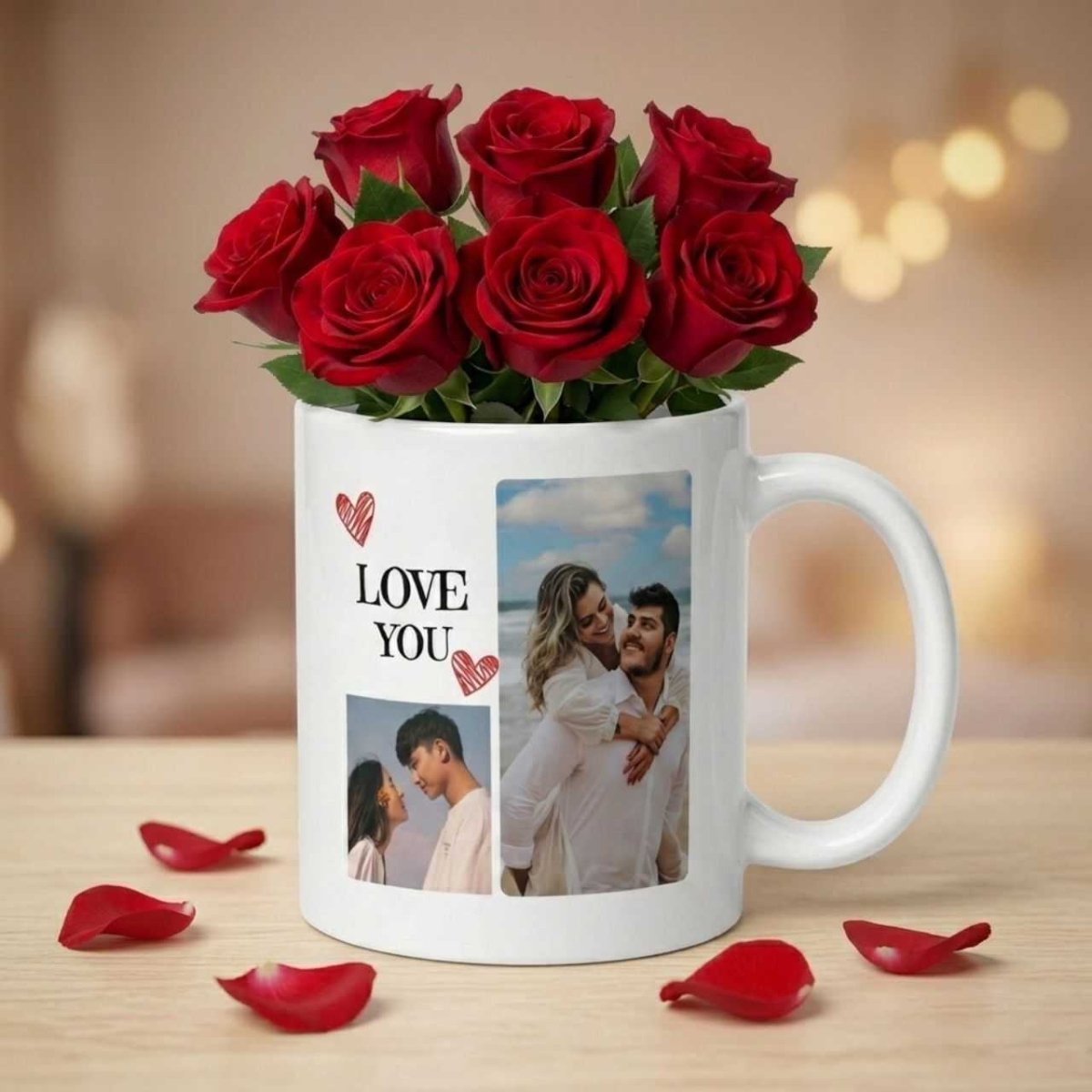 Personalized Love Mug with 7 Red Roses - Flowers to Nepal - FTN