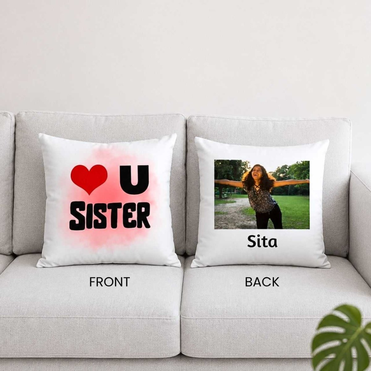 Personalized Love You Sister Photo Cushion - Flowers to Nepal - FTN