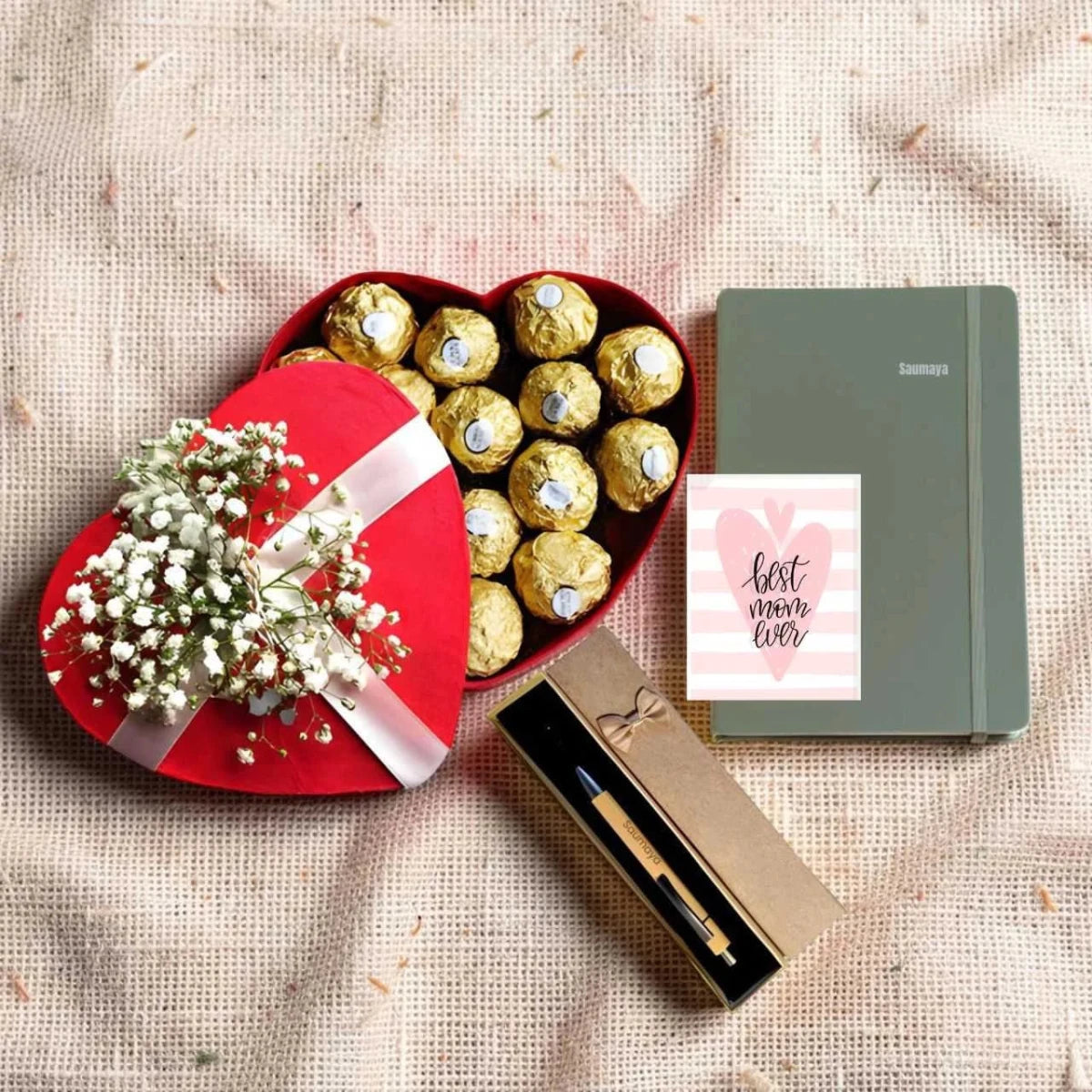 Personalized Mom Gift Box with Pen, Notebook & Chocolates - Flowers to Nepal - FTN