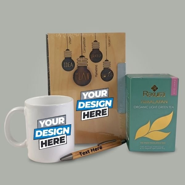 Personalized Notebook & Pen with Tea, mug Hamper - Flowers to Nepal - FTN