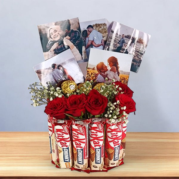 Personalized Photo with Roses & Chocolate Bouquet - Flowers to Nepal - FTN