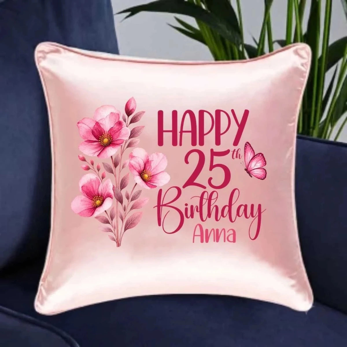 Personalized Pink Floral Birthday Cushion - Flowers to Nepal - FTN