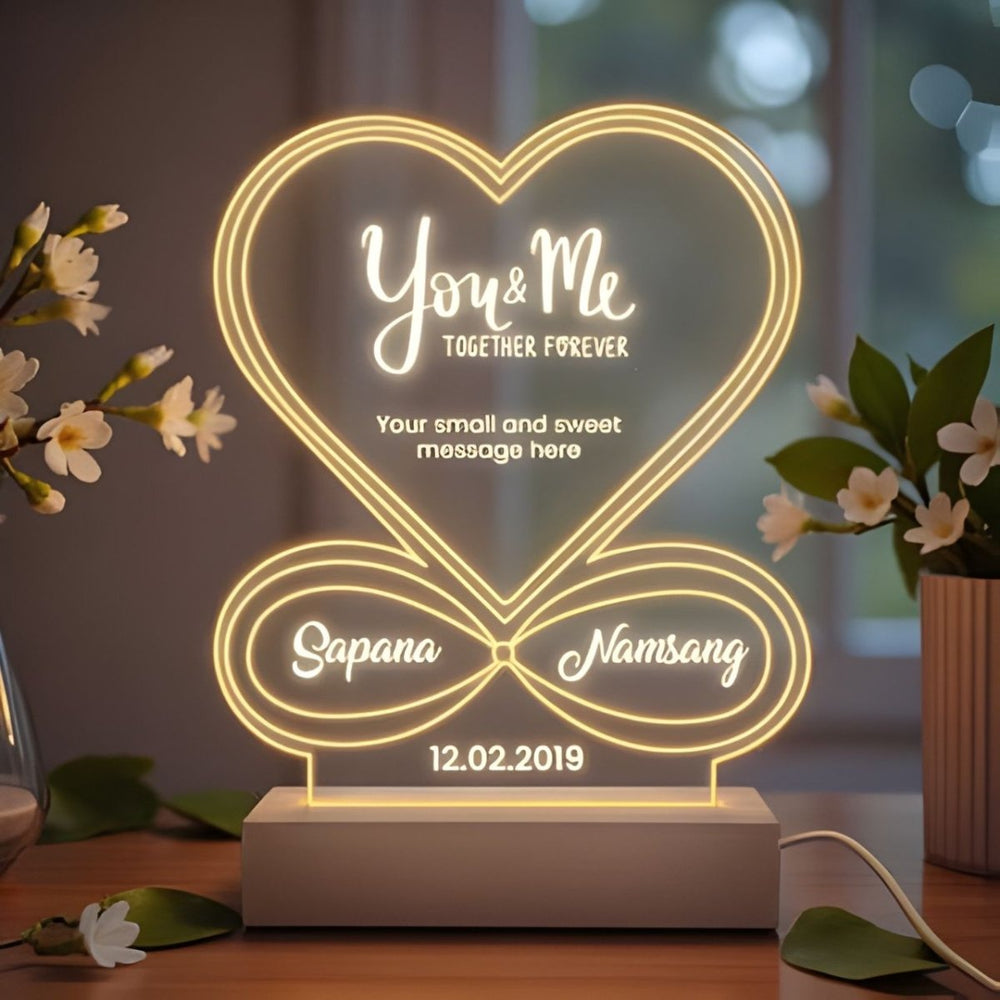 Personalized Romantic Theme Engraved Acrylic Lamp with Cable - Flowers to Nepal - FTN