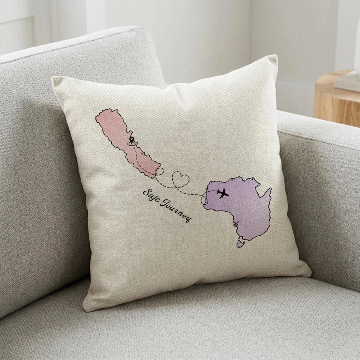 Personalized Safe Journey Country Map Cushion - Flowers to Nepal - FTN