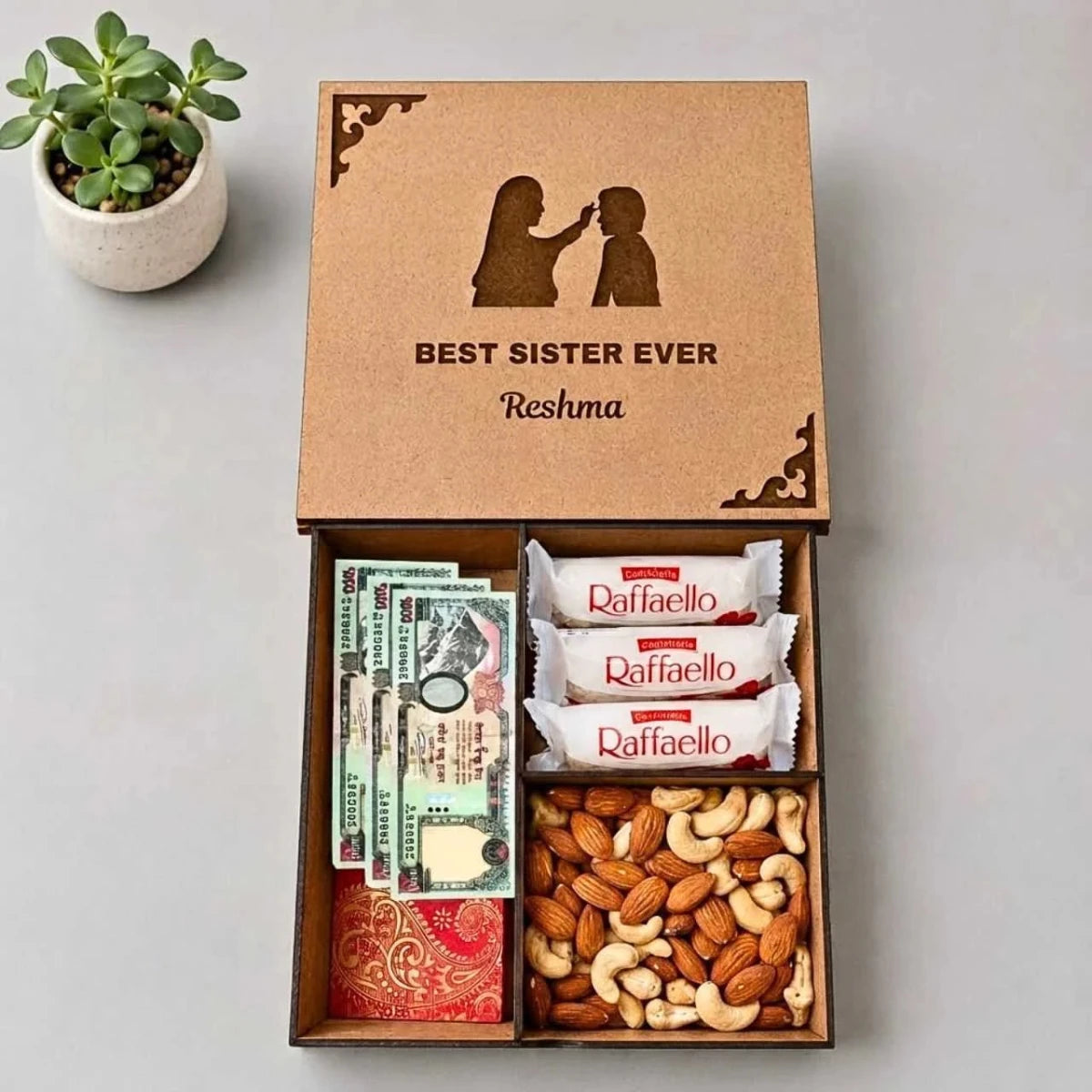 Personalized Sister Cash & Chocolate Gift Box - Flowers to Nepal - FTN