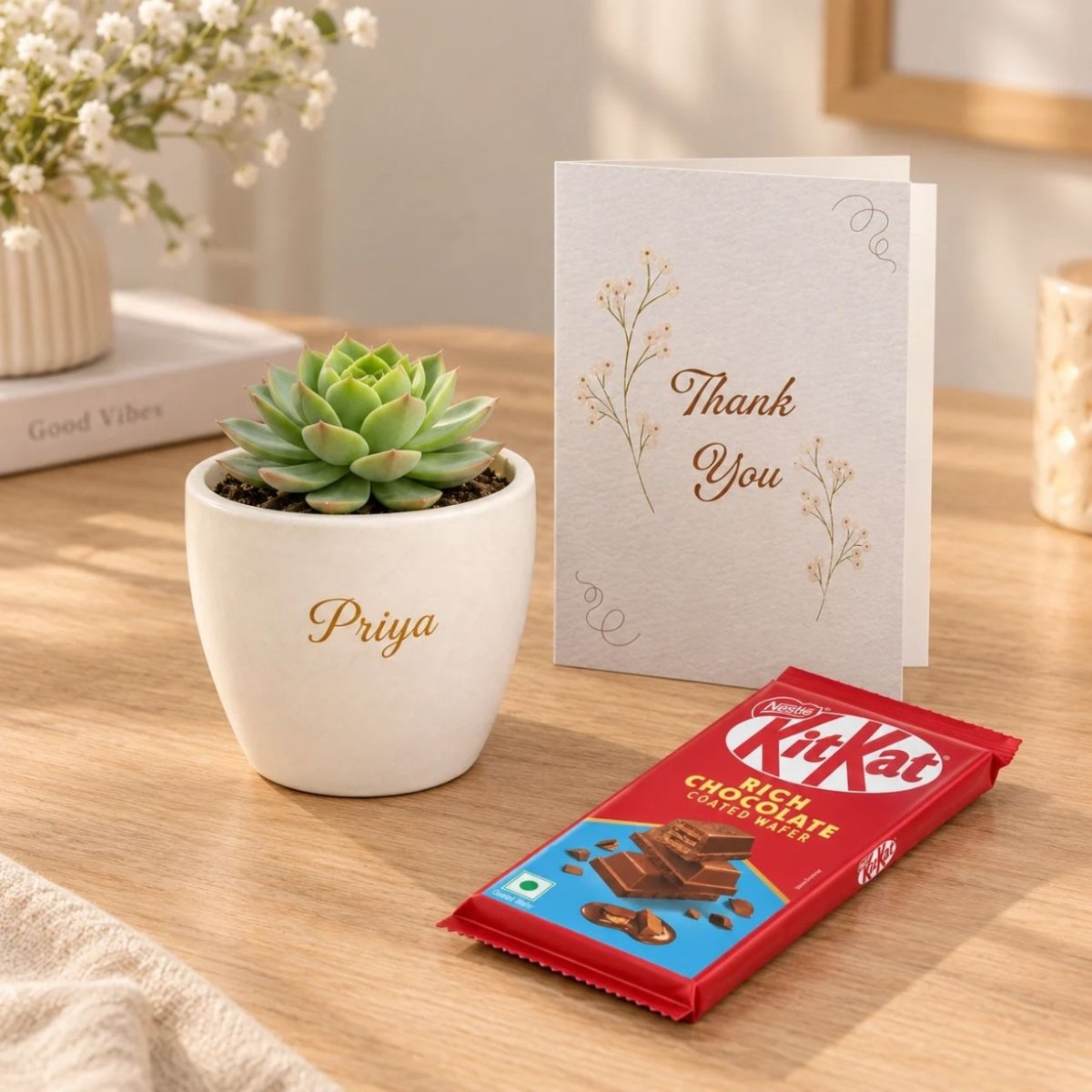Personalized Succulent Plant & Chocolate Thank You Gift Set - Flowers to Nepal - FTN