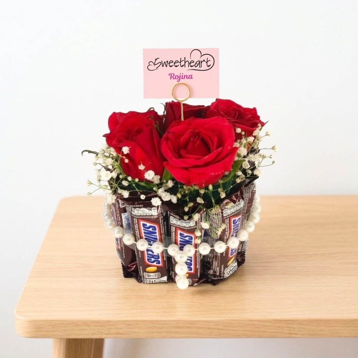 Personalized Sweetheart Chocolate & Rose Arrangement - Flowers to Nepal - FTN