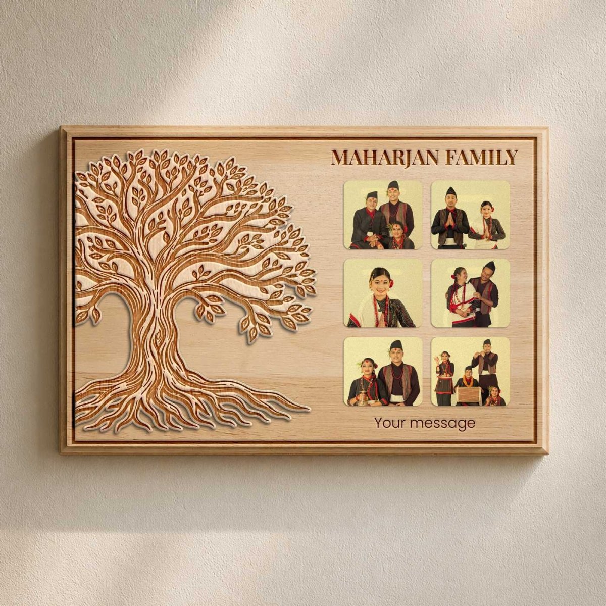 Personalized Wooden Family Photo Board with Tree Pattern - Flowers to Nepal - FTN