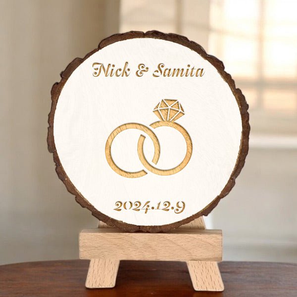 Personalized Wooden Log Engraving: Date & Names - Flowers to Nepal - FTN