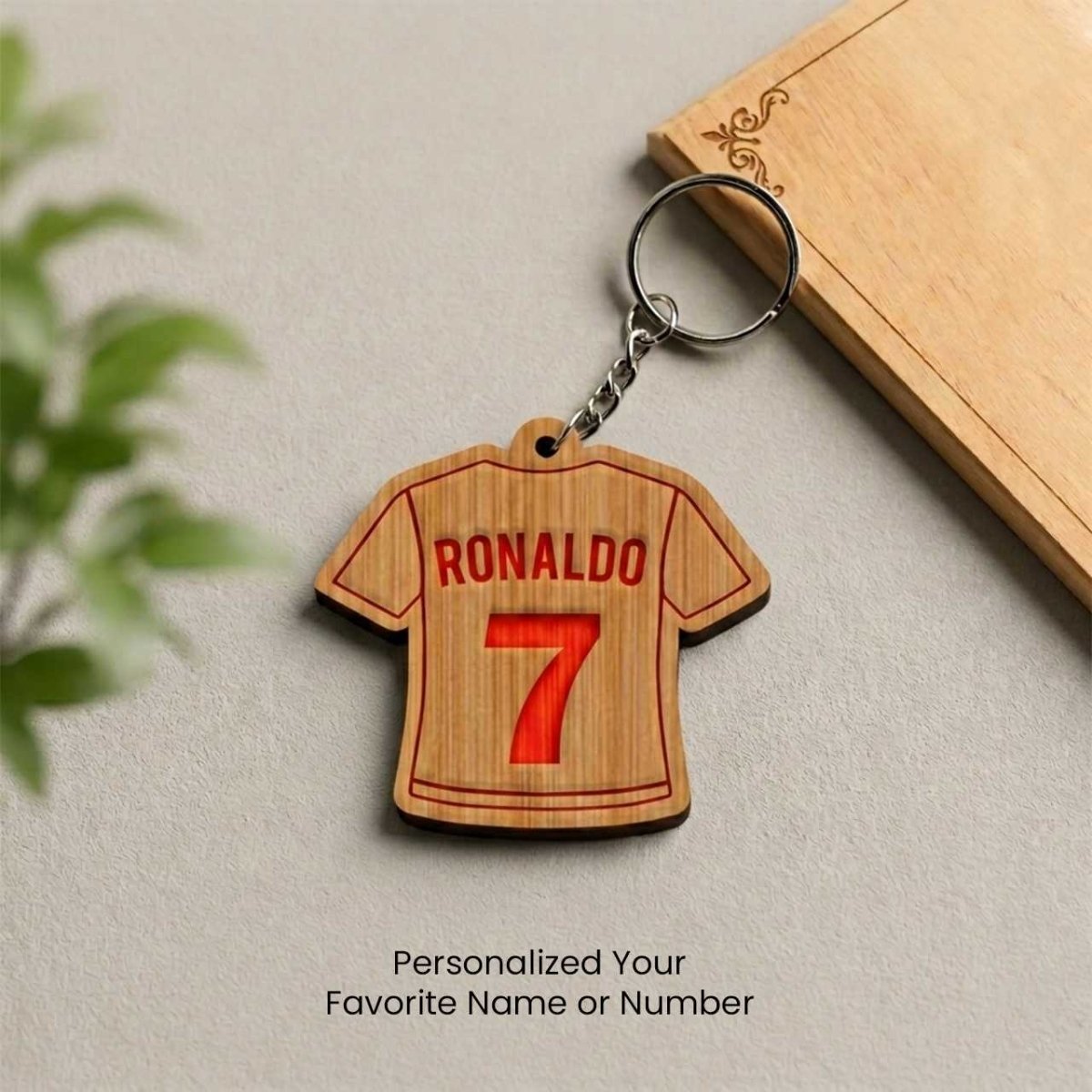 Personalized Wooden Sports Jersey Keyring - Flowers to Nepal - FTN