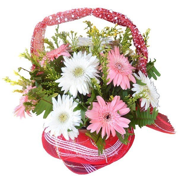 Pink And White Gerbera Lovely Flower Basket - Flowers to Nepal - FTN