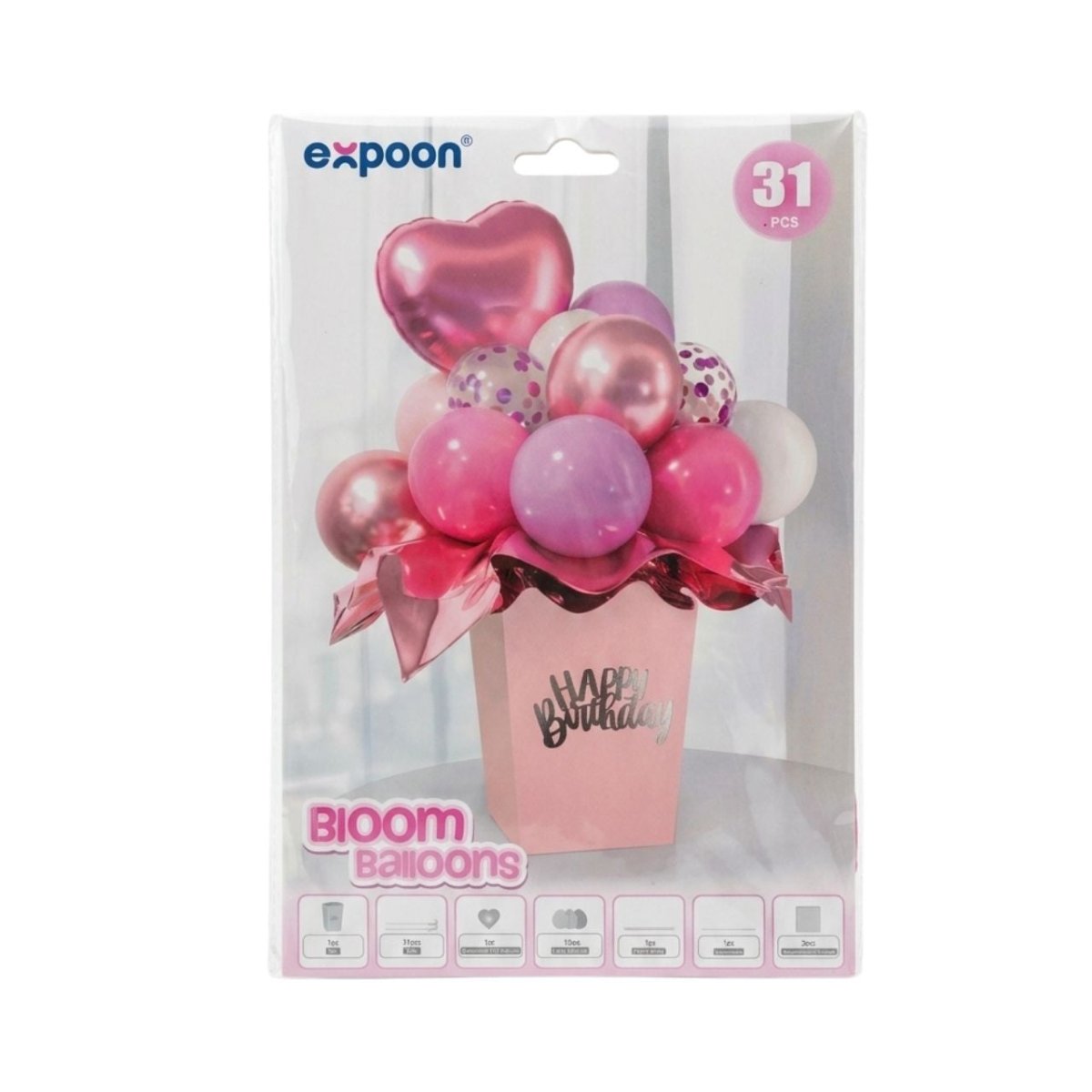 Pink Bloom Happy Birthday Balloon Bouquet Set (31 Pcs) - Flowers to Nepal - FTN
