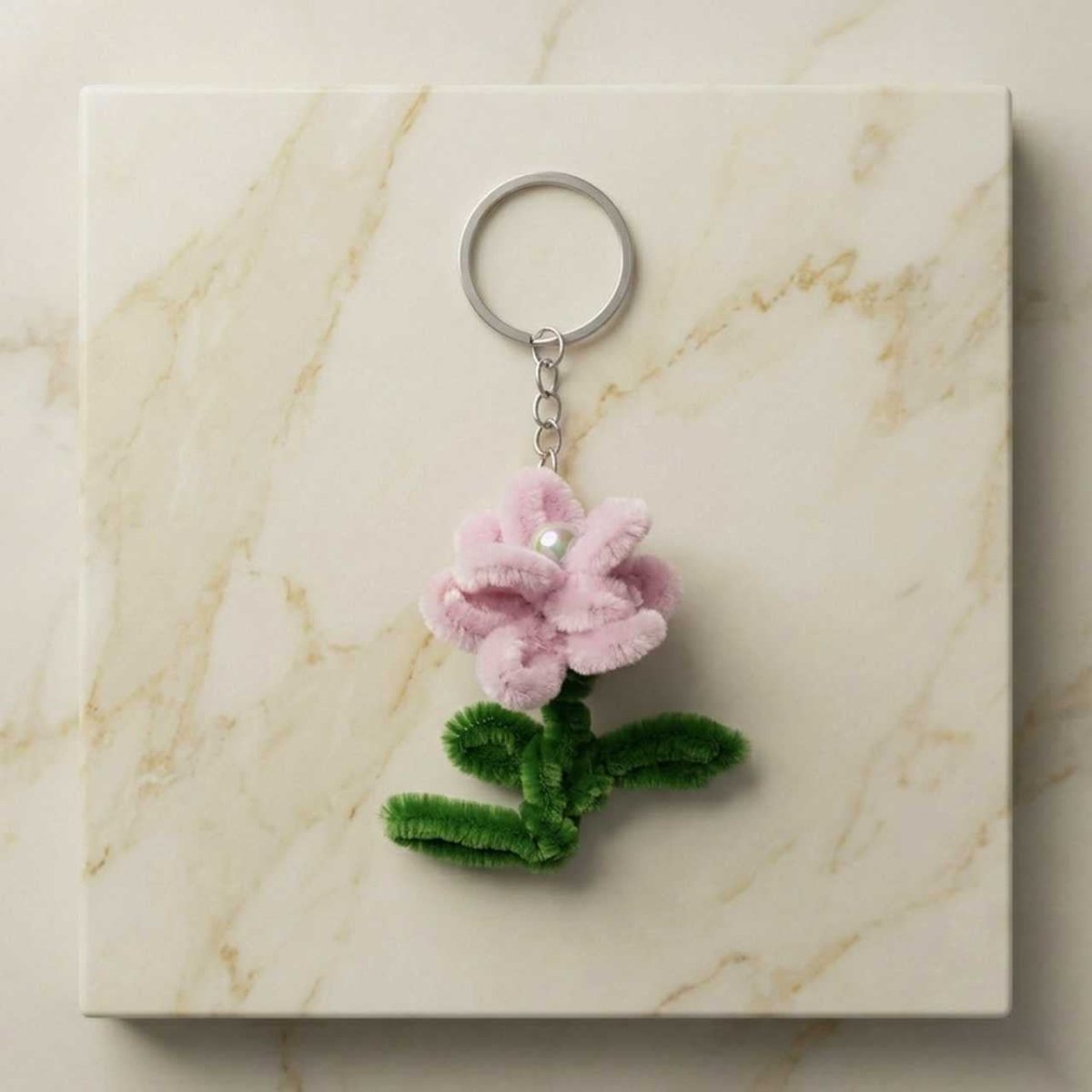 Pink Blossom Fuzzy Keychain Accessory - Flowers to Nepal - FTN