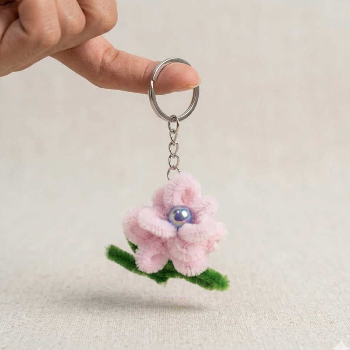 Pink Blossom Fuzzy Keychain Accessory - Flowers to Nepal - FTN
