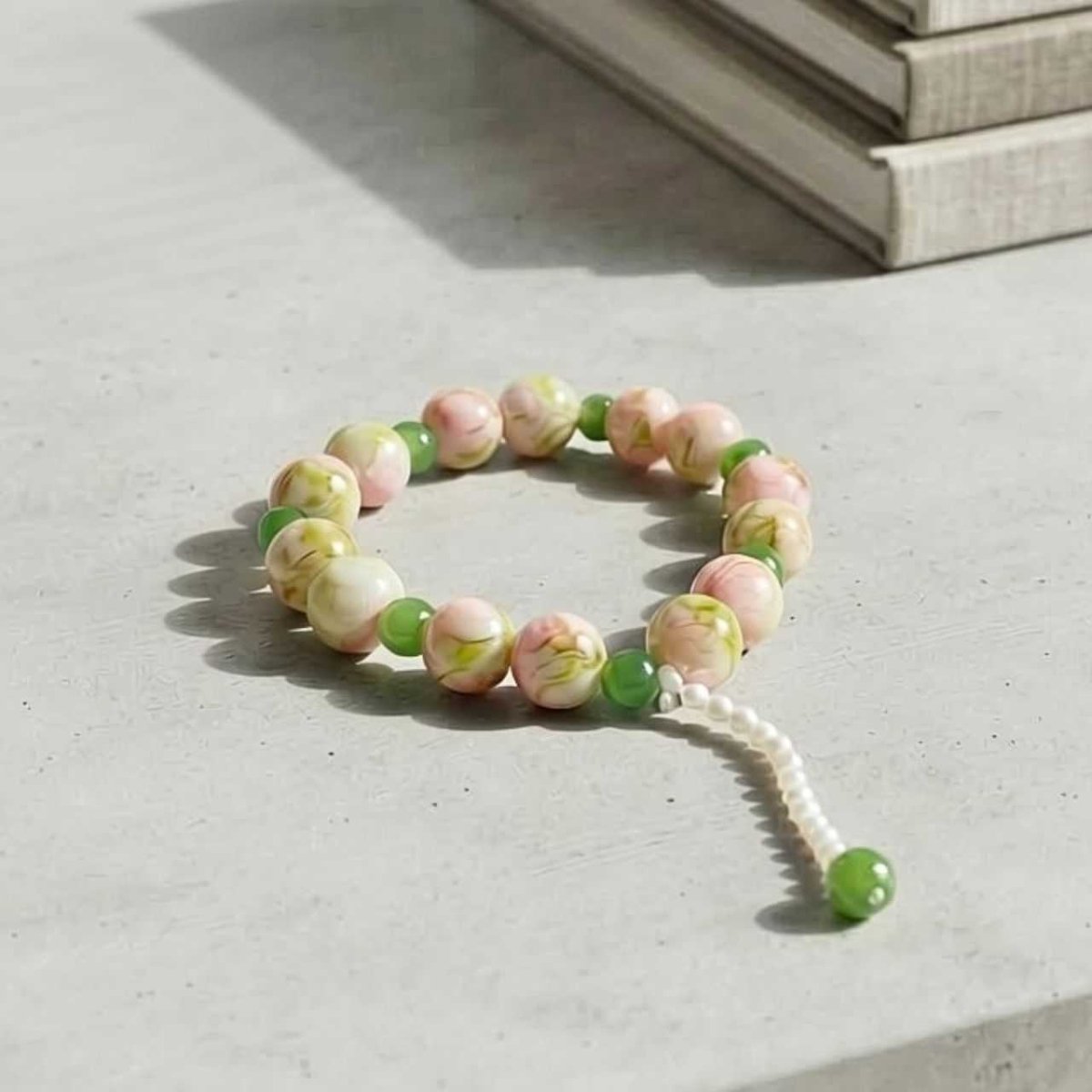 Pink & Green Beaded Dangle Bracelet - Flowers to Nepal - FTN