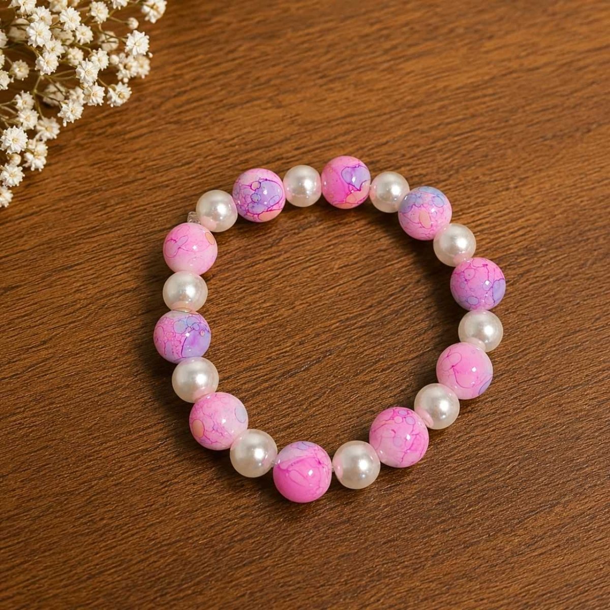 Pink Marble & Pearl Bracelet - Flowers to Nepal - FTN