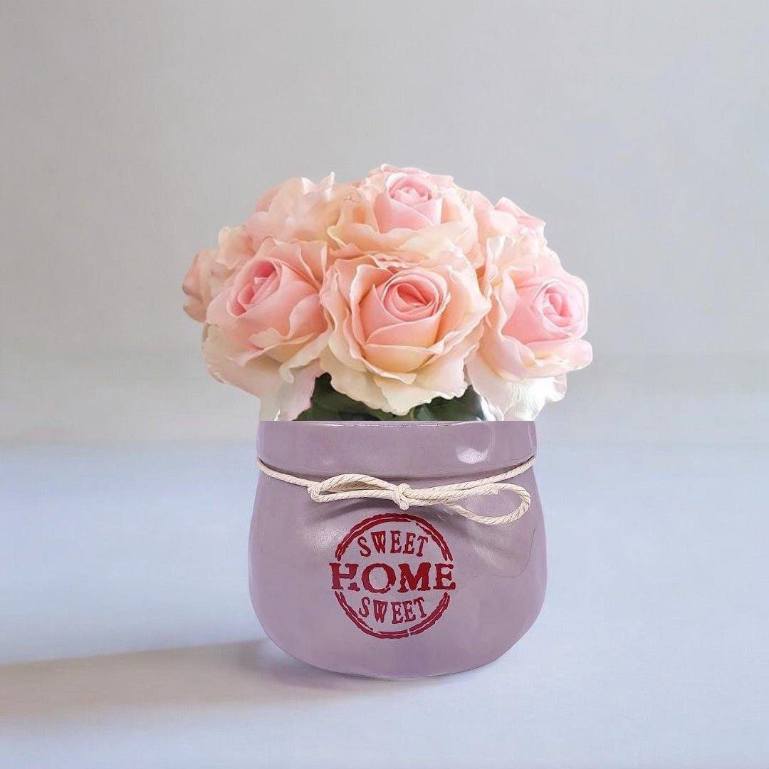 Pink Roses Bouquet Ceramic vase - Flowers to Nepal - FTN