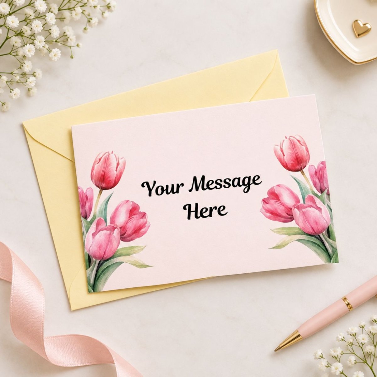 Pink Tulip Message Greeting Card - Flowers to Nepal - FTN