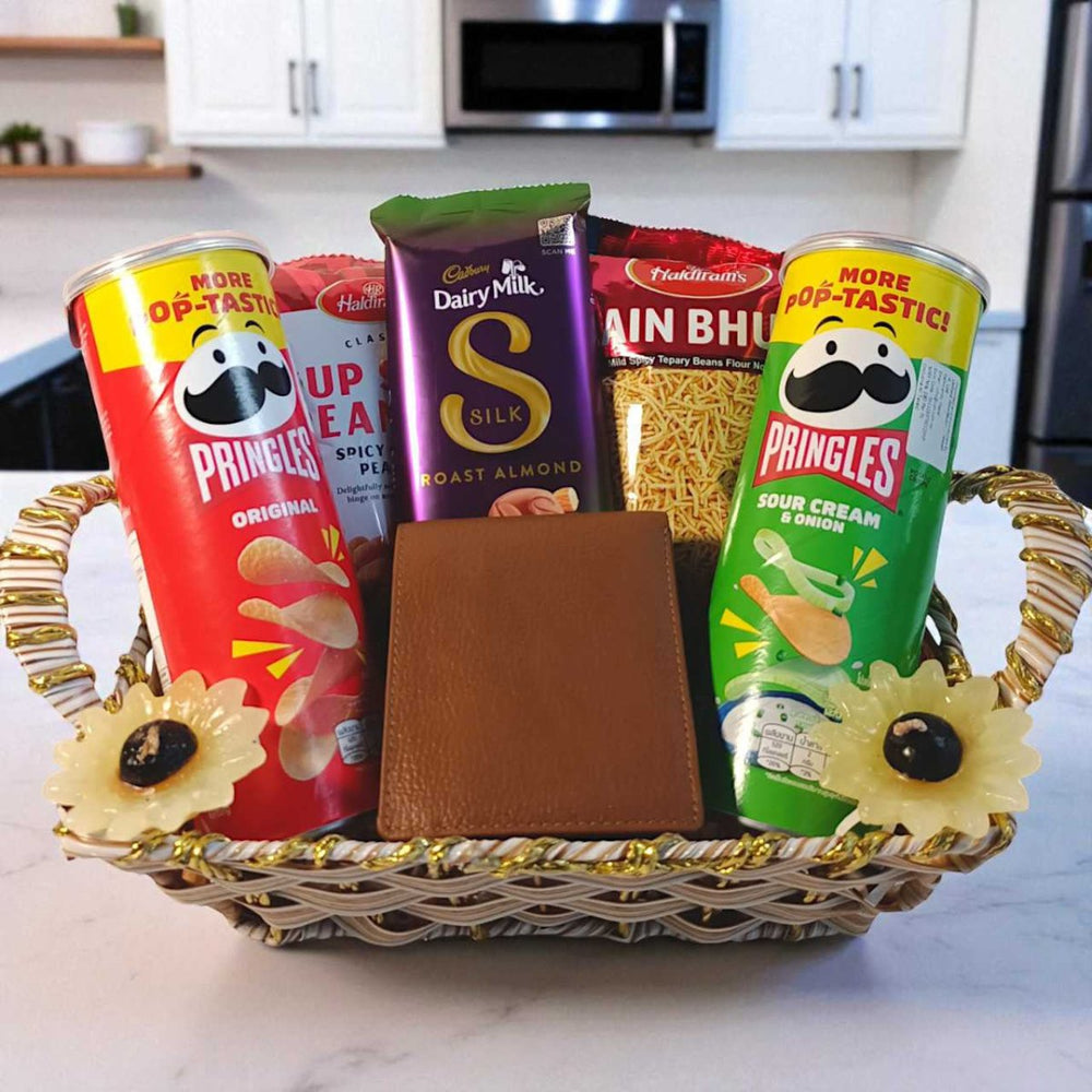 Premium Basket With Wallet, Candle & Snack - Flowers to Nepal - FTN