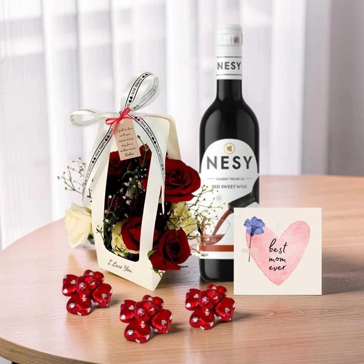 Premium Celebration Gift Set with Roses, Wine & Chocolates - Flowers to Nepal - FTN