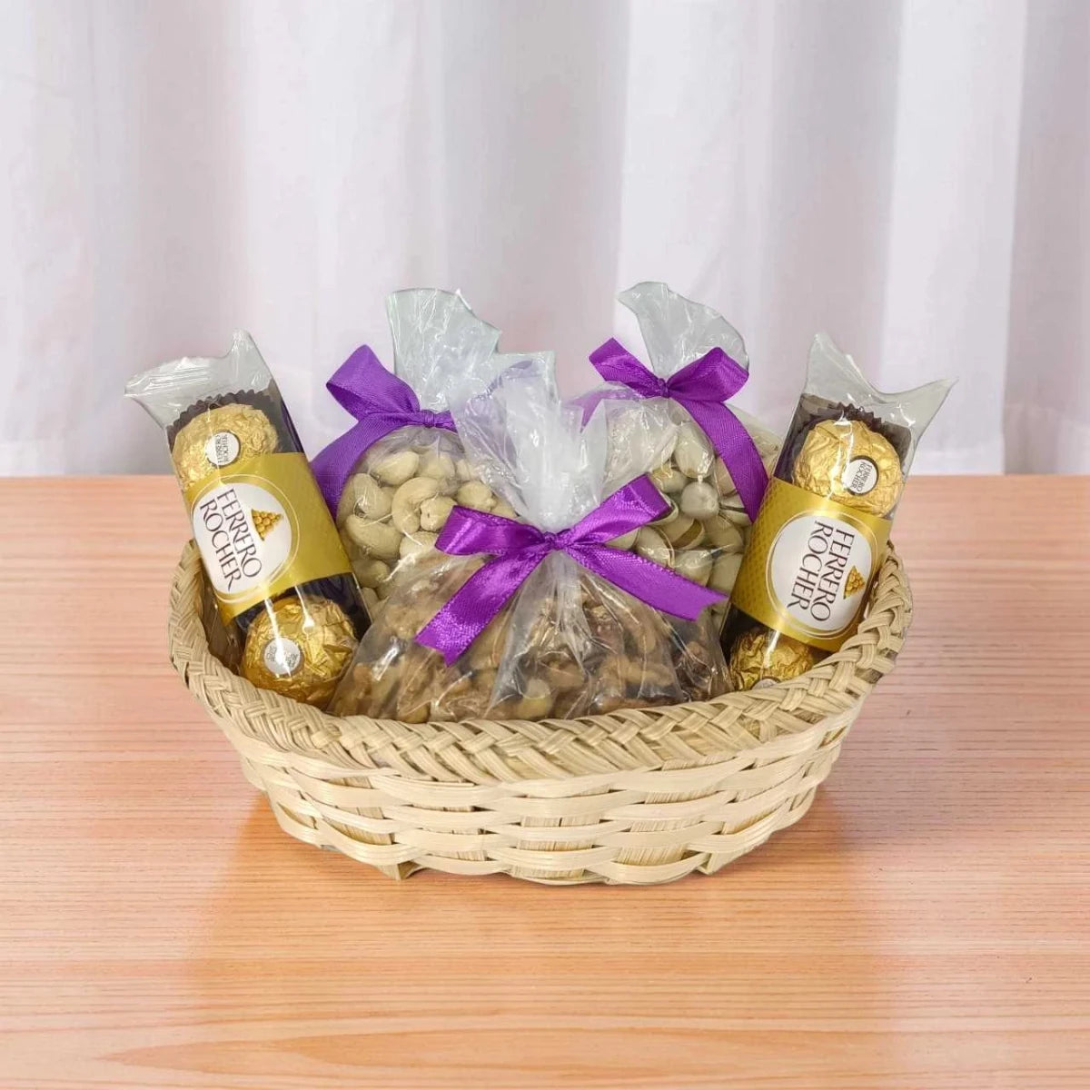 Premium Dry Fruits & Ferrero Rocher Bamboo Basket Gift - Flowers to Nepal - FTN