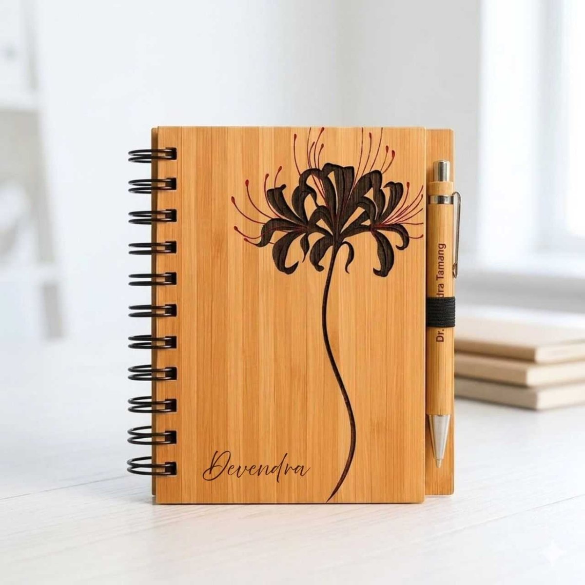 Premium Floral Keepsake Wooden Diary with Pen - Flowers to Nepal - FTN