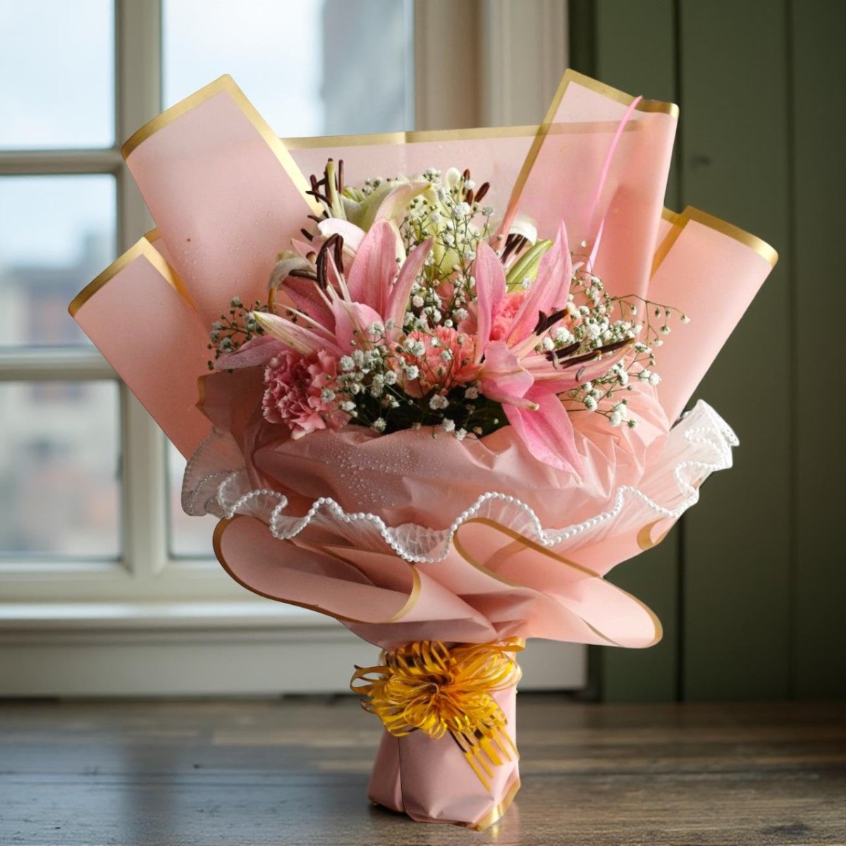 Premium Lily and Carnation Gift Bouquet - Flowers to Nepal - FTN