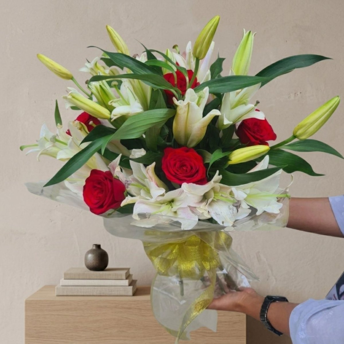 Premium Rose and White Lily Bouquet - Flowers to Nepal - FTN