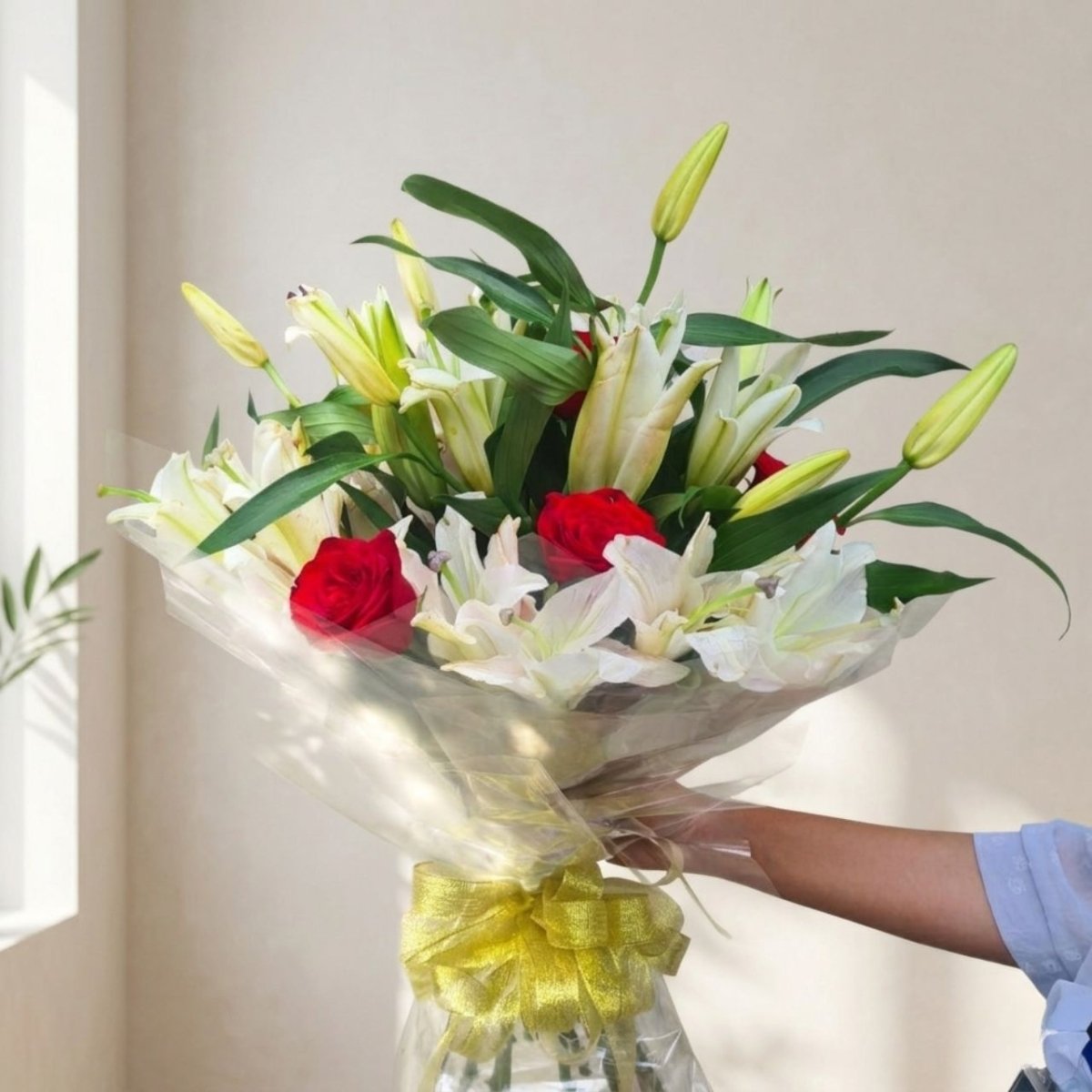 Premium Rose and White Lily Bouquet - Flowers to Nepal - FTN