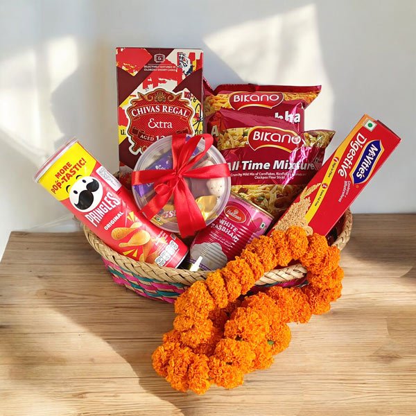 Premium Tihar Whisky and Sayapatri Mala Gift Set - Flowers to Nepal - FTN