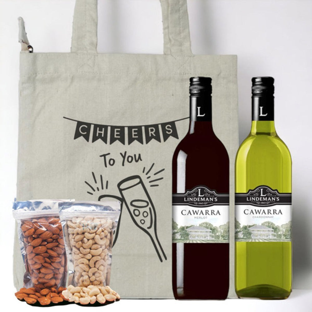 Premium Wine Gift Set: Lindeman’s Cawarra Duo, Nuts & Tote - Flowers to Nepal - FTN