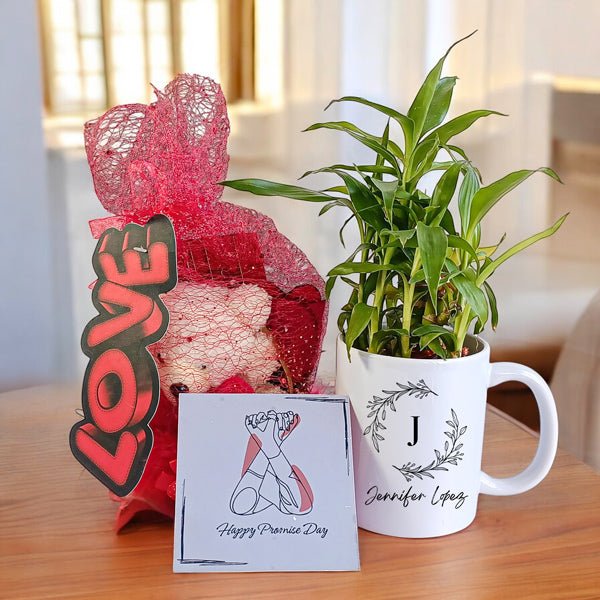 Promise to Cherish: Teddy, Mug with Your Name & Bamboo Plant - Flowers to Nepal - FTN