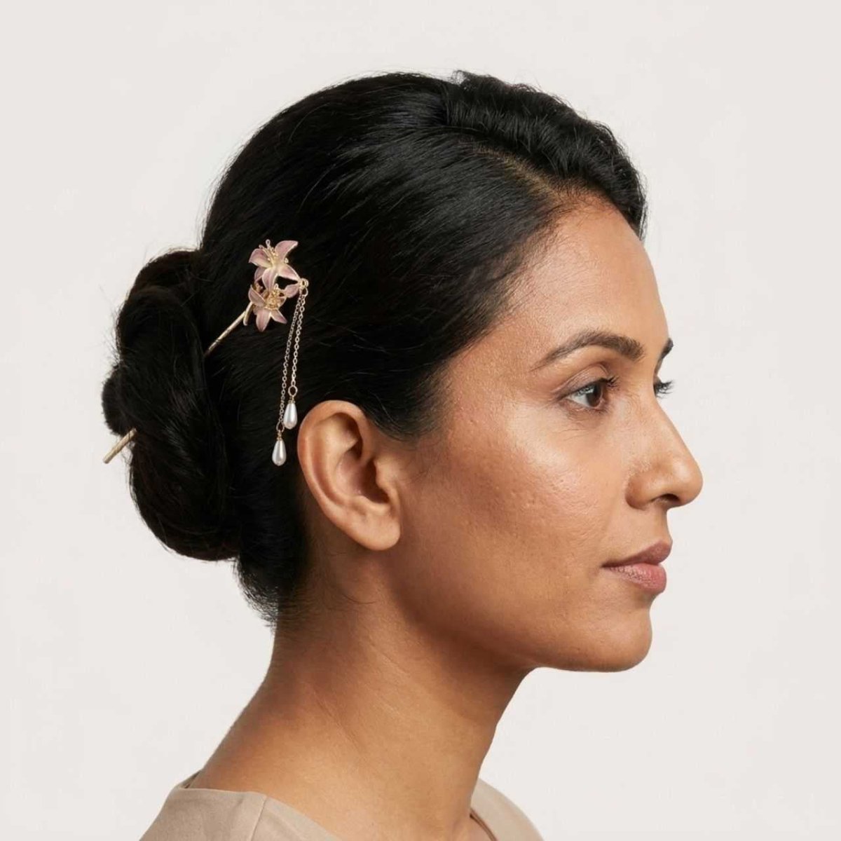 Purple Lily Pearl Dangle Hair Pin - Flowers to Nepal - FTN